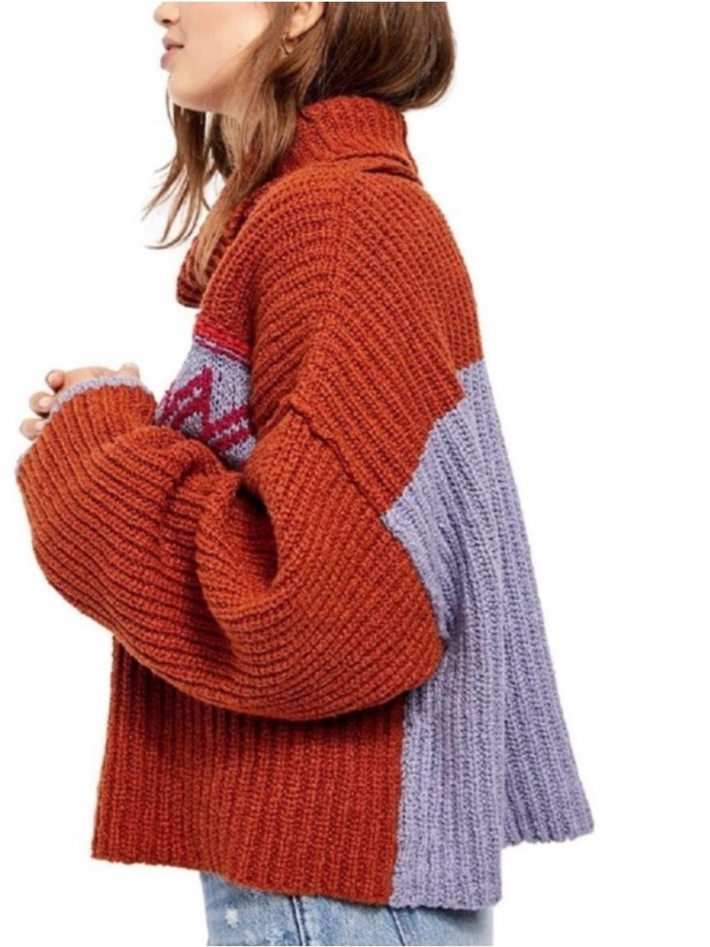 Free People Greater Than Cowl Neck Sweater Knit with Pattern - Picture 2 of 8